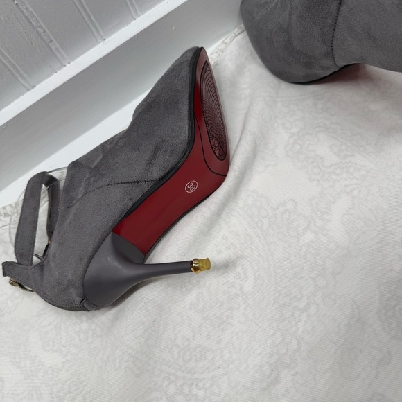 Gray high heel boots red bottom suede zipper back. Ankle strap date work sz 38 - Picture 11 of 16